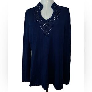 Elegant Navy Blue Embroidered Women's Top